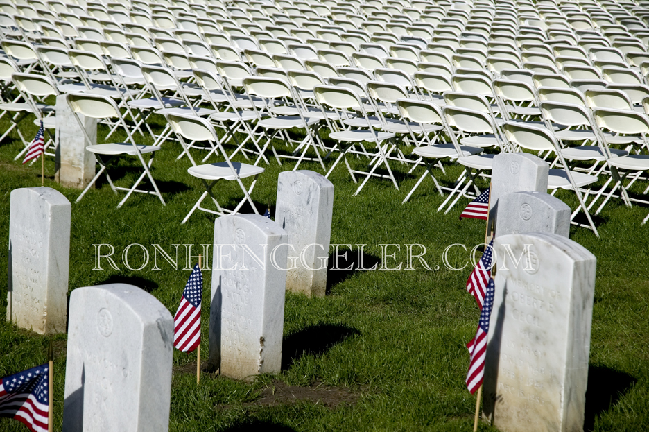 Chairs for Memorial Day ceremonies at the Presidio Cemetary in San Francisco